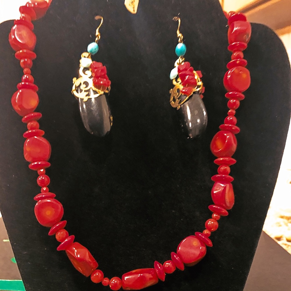 Barse Red Bamboo Coral Necklace sterling silver